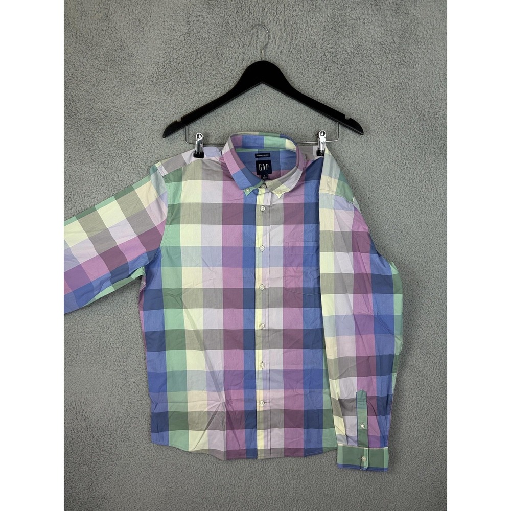 Gap Shirt Mens Large Multicolor Plaid Long Sleeve Button Stretch Casual Untucked